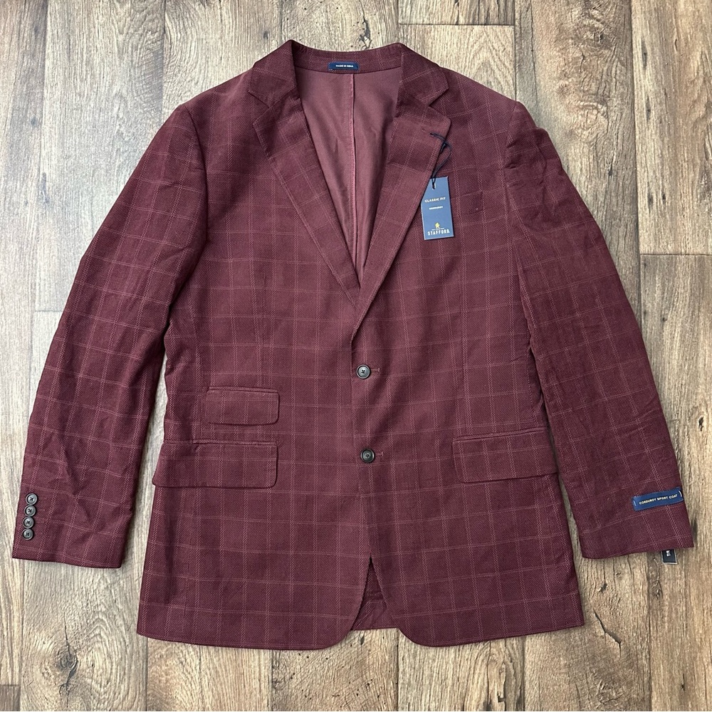 Stafford Sport Coat Classic Corduroy Sport Coat Blazer Men’s Sz 42 Reg Burgundy